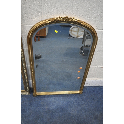 1349 - TWO RECTANGULAR GILT FRAMED BEVELLED EDGE WALL MIRRORS, 113cm x 87cm, along with another gilt framed... 