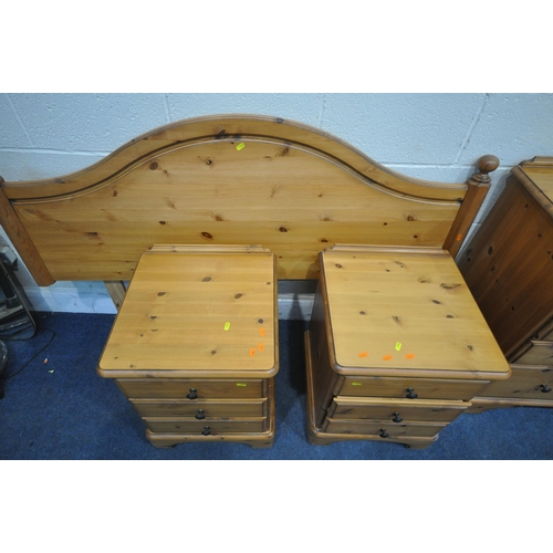 1350 - A MODERN PINE FIVE PIECE BEDROOM SUITE, comprising a dressing table, with five assorted drawers, wid... 