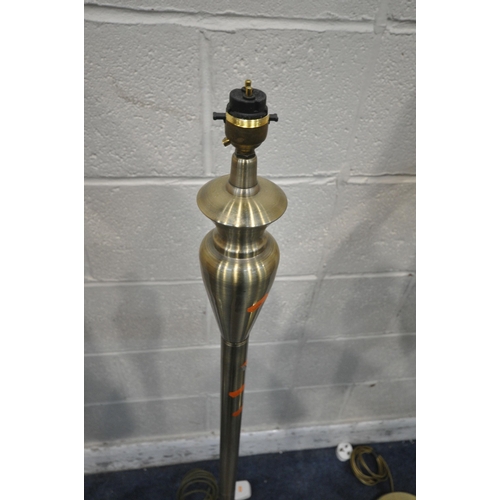 1355 - FOUR BRASS STANDARD LAMPS, all with shades (condition report: one lamp missing shade fitting) (4)