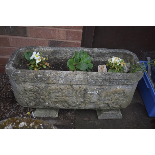 1009 - A WEATHERED COMPOSITE CIRCULAR PLANTER, with twin handles, diameter 51cm x height 29cm along with a ... 