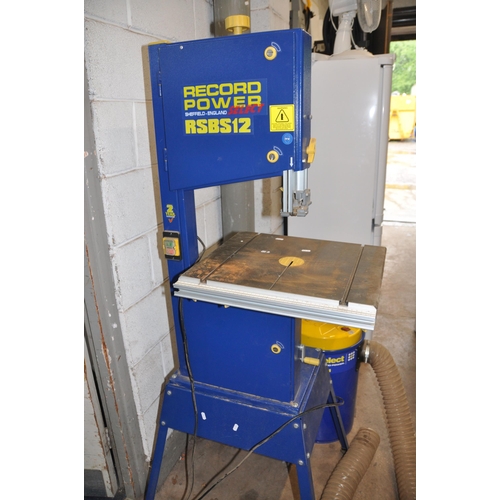 1065 - A RECORD POWER RSBS12 BANDSAW ON STAND AND A RSDE1 DUST EXTRACTOR (both PAT pass and working but dri... 