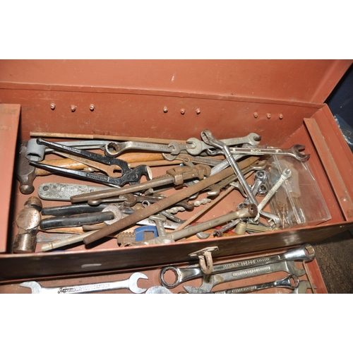 1075 - ONE METAL AND ONE WOODEN TOOLBOXES CONTAINING TOOLS including King Dick, Gordon, Williams and Bedfor... 