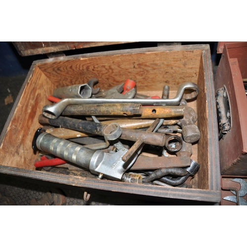 1075 - ONE METAL AND ONE WOODEN TOOLBOXES CONTAINING TOOLS including King Dick, Gordon, Williams and Bedfor... 