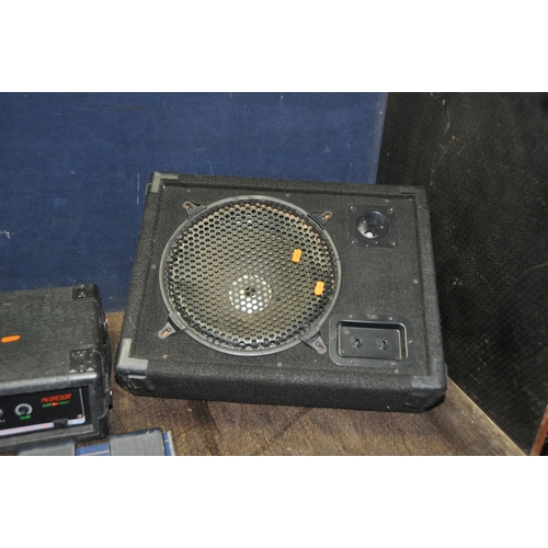 1079 - A VOX VC12 FOOT CONTROLLER a McGregor slave amplifier, a pair of wedge monitors (all UNTESTED), a Br... 