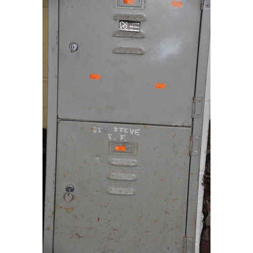 1105 - A VINTAGE METAL FOUR DOOR LOCKER with keys to all cupboards width 38cm depth 38cm height 147cm (cond... 