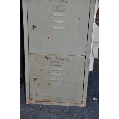 1105 - A VINTAGE METAL FOUR DOOR LOCKER with keys to all cupboards width 38cm depth 38cm height 147cm (cond... 