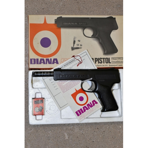 158 - A BOXED DIANA SP50 AIR PISTOL, made by Milbro Sports Ltd, 4.5mm, .177 calibre, no visible serial no,... 