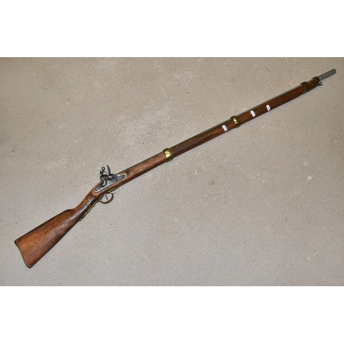 165 - A MODERN REPLICA OF A FLINTLOCK MUSKET, aluminium tube and lock BUYER MUST BE 18 YEARS OF AGE OR OVE... 