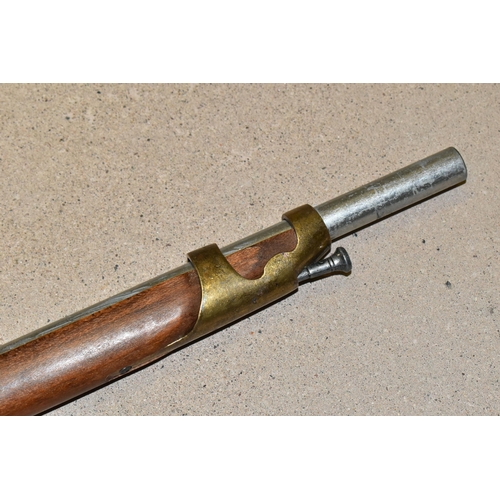 165 - A MODERN REPLICA OF A FLINTLOCK MUSKET, aluminium tube and lock BUYER MUST BE 18 YEARS OF AGE OR OVE... 