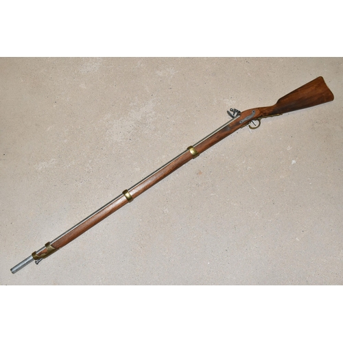 165 - A MODERN REPLICA OF A FLINTLOCK MUSKET, aluminium tube and lock BUYER MUST BE 18 YEARS OF AGE OR OVE... 