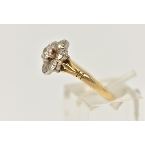 10 - AN 18CT GOLD DIAMOND CLUSTER RING, designed as a cluster of brilliant cut diamonds in claw settings,... 