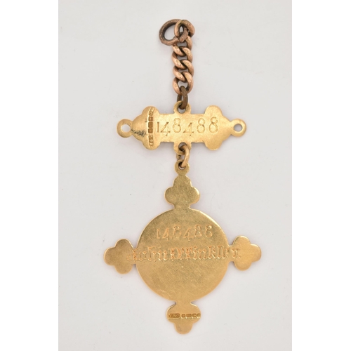 17 - AN 18CT GOLD ST.JOHN AMBULANCE FOB MEDAL, the fob inscribed 'The St John Ambulance Association', eng... 