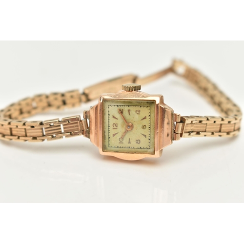 23 - TWO LADIES EARLY TO MID 20TH CENTURY WRISTWATCHES, the first a manual wind watch, square discolored ... 