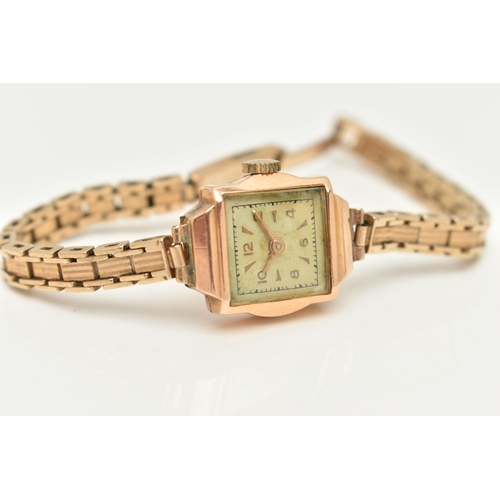 23 - TWO LADIES EARLY TO MID 20TH CENTURY WRISTWATCHES, the first a manual wind watch, square discolored ... 