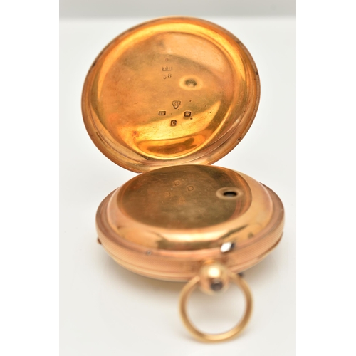 24 - A LATE VICTORIAN 18CT GOLD OPEN FACE POCKET WATCH, key wound, round gold floral detailed dial, Roman... 