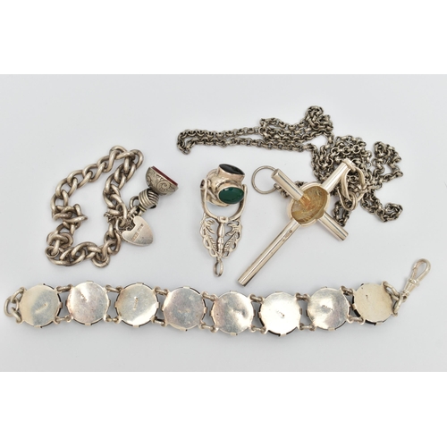 34 - FOUR ITEMS OF SILVER AND WHITE METAL JEWELLERY, to include a cross pendant set to the centre with an... 