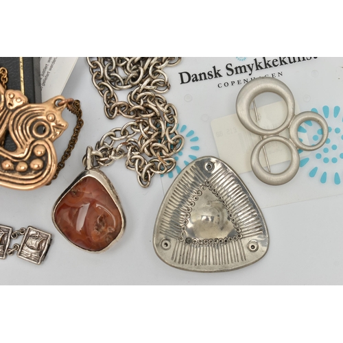 43 - A SMALL ASSORTMENT OF DANISH JEWELLERY, to include a 'Jacob Hull' agate necklace, an 'Anne C Pakness... 