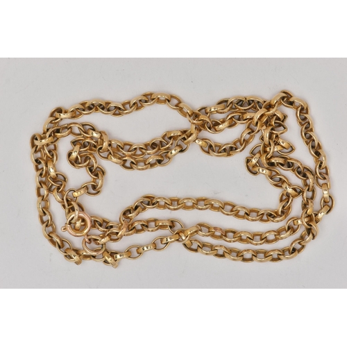 5 - A YELLOW METAL BELCHER CHAIN NECKLACE, fitted with a spring release clasp, clasp stamped 9ct, length... 