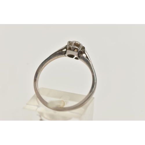 53 - A WHITE METAL DIAMOND SINGLE STONE RING, set with an old cut diamond, measuring approximately 5.5mm ... 