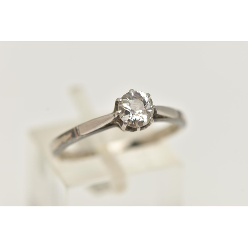 53 - A WHITE METAL DIAMOND SINGLE STONE RING, set with an old cut diamond, measuring approximately 5.5mm ... 