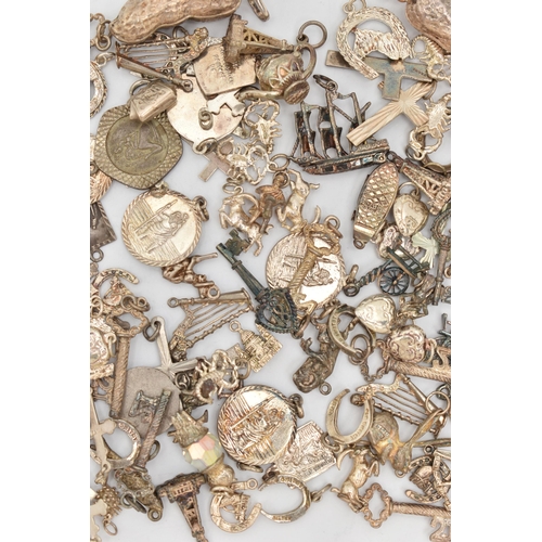 63 - A BOX OF ASSORTED WHITE METAL CHARMS, a large selection of white metal charms, to include monkey nut... 