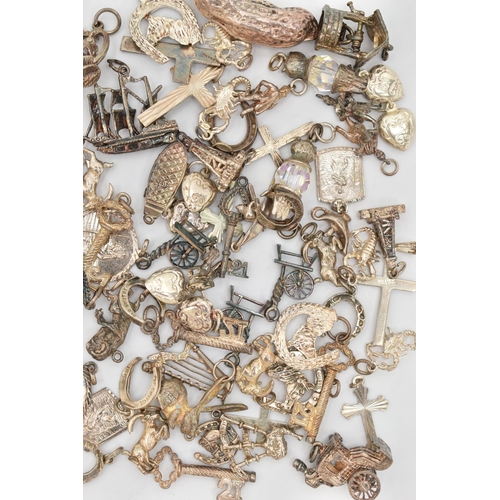 63 - A BOX OF ASSORTED WHITE METAL CHARMS, a large selection of white metal charms, to include monkey nut... 