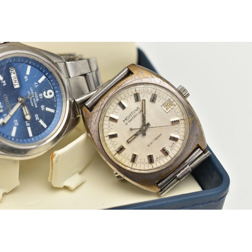 72 - THREE GENTS WRISTWATCHES, to include a boxed 'Seiko Kinetic' round blue dial, Arabic and baton marke... 