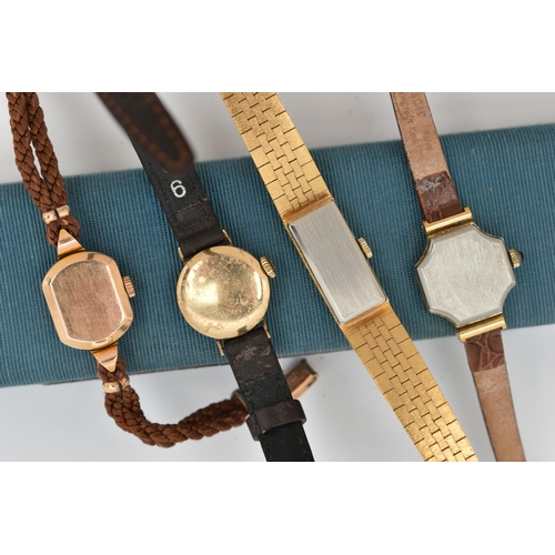 78 - FOUR LADIES WRISTWATCHES, to include a gold plated 'Omega' manual wind watch, movement signed 'Omega... 