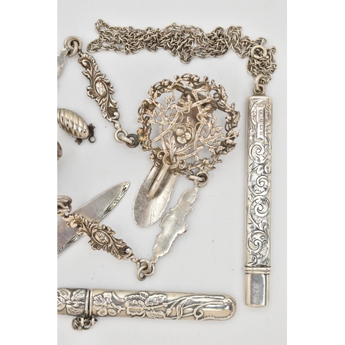 80 - AN ASSORTMENT OF SILVER AND WHITE METAL, to include a silver and mother of pearl fruit knife, partia... 