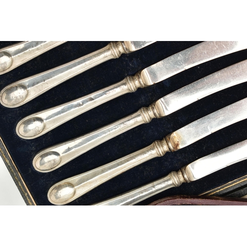 108 - THREE CASED SETS OF SILVER ITEMS, to include a cased Victorian fork and spoon travel set, thistle pa... 