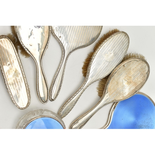 111 - ASSSORTED SILVER VANITY ITEMS, to include a four piece silver and blue guilloche enamel set, includi... 