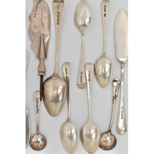 88 - A SMALL BAG OF ASSORTED CUTLERY, to include five Hanoverian coffee spoons, hallmarked 'Viner's Ltd' ... 