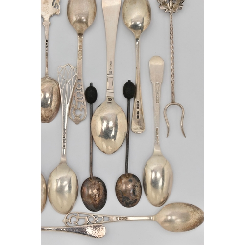 89 - A PARCEL OF 19TH AND 20TH CENTURY SILVER AND WHITE METAL TEASPOONS, COFFEE SPOONS, SUGAR TONGS, ETC,... 