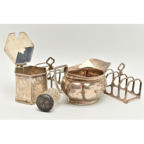 92 - ASSORTED SILVER ITEMS, to include two toast racks hallmarked 'Adie Brothers Ltd' Birmingham 1931, a ... 