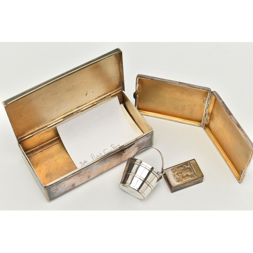 95 - A GEORGE V SILVER ENGINE TURNED CIGARETTE CASE OF RECTANGULAR FORM AND THREE ITEMS OF SILVER PLATE, ... 