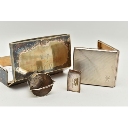 95 - A GEORGE V SILVER ENGINE TURNED CIGARETTE CASE OF RECTANGULAR FORM AND THREE ITEMS OF SILVER PLATE, ... 