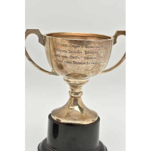 97 - TWO SILVER TROPHY CUPS, the first engraved 'Hillstone School Gt Malvern Athletic Sports 1941 Victor ... 