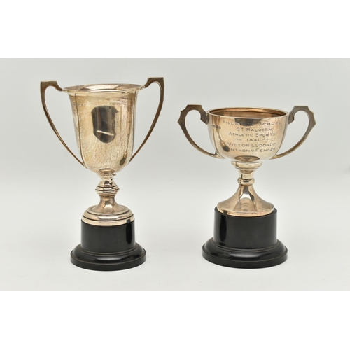 97 - TWO SILVER TROPHY CUPS, the first engraved 'Hillstone School Gt Malvern Athletic Sports 1941 Victor ... 