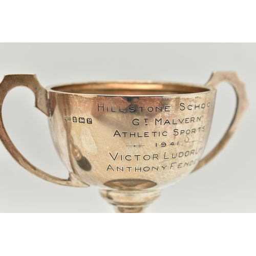 97 - TWO SILVER TROPHY CUPS, the first engraved 'Hillstone School Gt Malvern Athletic Sports 1941 Victor ... 