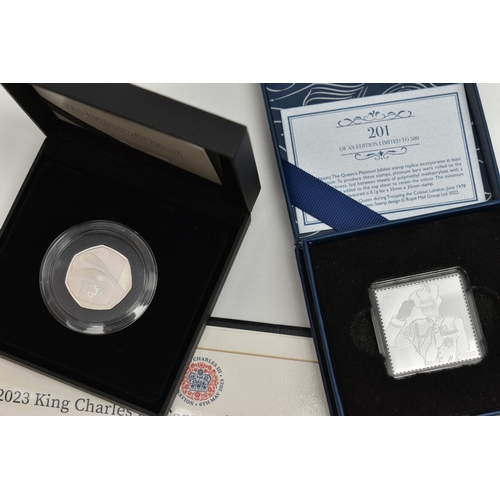 140 - A CARDBOARD BOX CONTAINING COINS AND COMMEMORATIVES, to include a 9ct gold Gibraltar Two Crowns Eliz... 