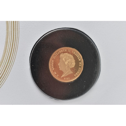 147 - A HARRINGTON & BYRNE 2021 GOLD PROOF HALF LAUREL COIN COVER, to include a 1970 35c King James I Barb... 