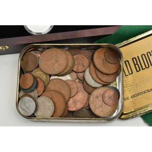 150 - A CARDBOARD BOX CONTAINING SILVER PROOF AND OTHER COINS, to include a boxed selection of Silver Proo... 