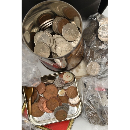 151 - A HEAVY SHOEBOX CONTAINING MOSTLY UK COINAGE, to include almost 600 grams of mixed Silver content co... 