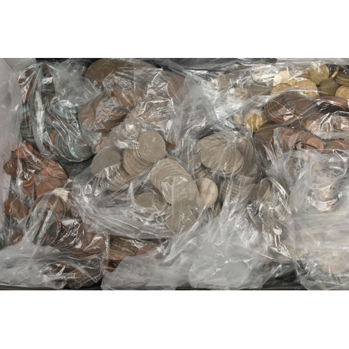 151 - A HEAVY SHOEBOX CONTAINING MOSTLY UK COINAGE, to include almost 600 grams of mixed Silver content co... 