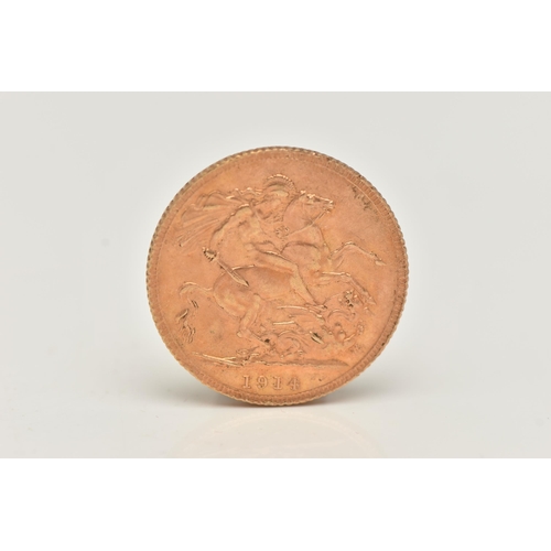 154 - A GEORGE V FULL GOLD SOVEREIGN COIN, dated 1914, 22ct, approximate gross weight 7.98 grams, diameter... 