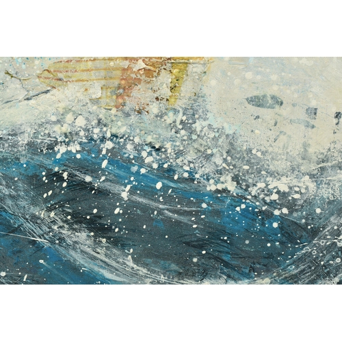 314 - GILL STORR (BRITISH CONTEMPORARY) 'BREAKER', a racing yacht under sail in stormy seas, signed bottom... 