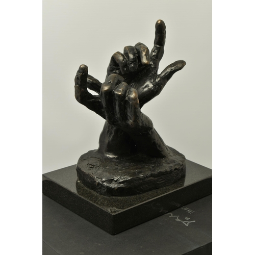 320 - ROLF HARRIS (AUSTRALIAN 1930-2023) 'INTUITION' a limited edition bronze sculpture of a pair of hands... 