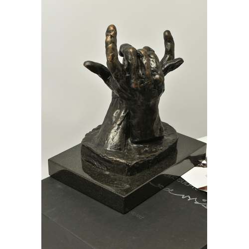 320 - ROLF HARRIS (AUSTRALIAN 1930-2023) 'INTUITION' a limited edition bronze sculpture of a pair of hands... 