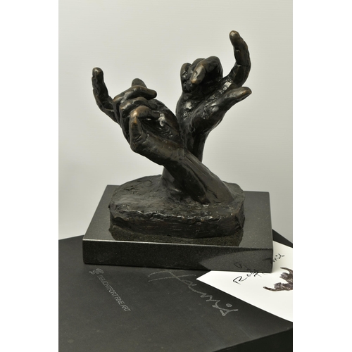 320 - ROLF HARRIS (AUSTRALIAN 1930-2023) 'INTUITION' a limited edition bronze sculpture of a pair of hands... 