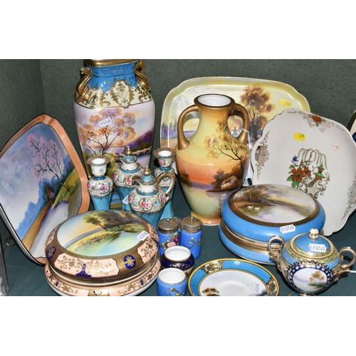 379 - A COLLECTION OF SEVENTEEN PIECES OF NORITAKE AND OTHER DECORATIVE PORCELAIN, including two large cir... 